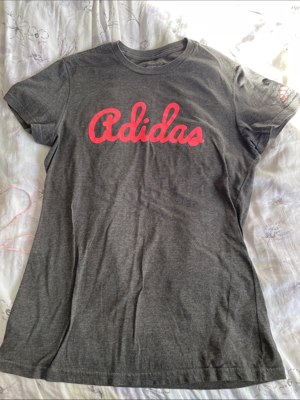 adidas Charcoal Tee with Bright Pink Script Logo